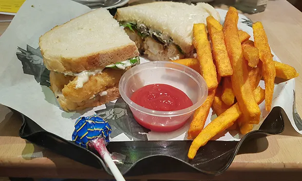 The "Po$h" fish finger sandwich.
