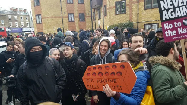 Protesters congregate around LD50's entrance. Photograph: Andrew Barnes