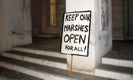 Basketball court protest sign at Walthamstow Town Hall