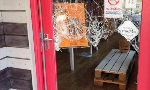 Broken glass at the Black Cat. Photo: JustGiving