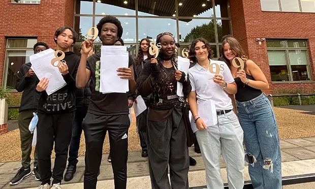 Group photo of Year 11 outside Cardinal Pole's main entrance. Photograph: Cardinal Pole