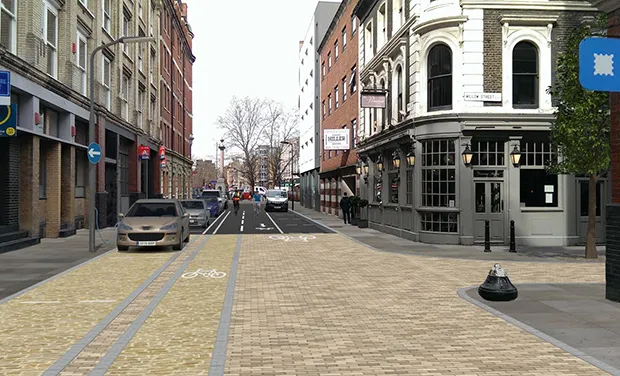 A CGI image of how one of the streets near Old Street could look under the project. Image: Hackney Council
