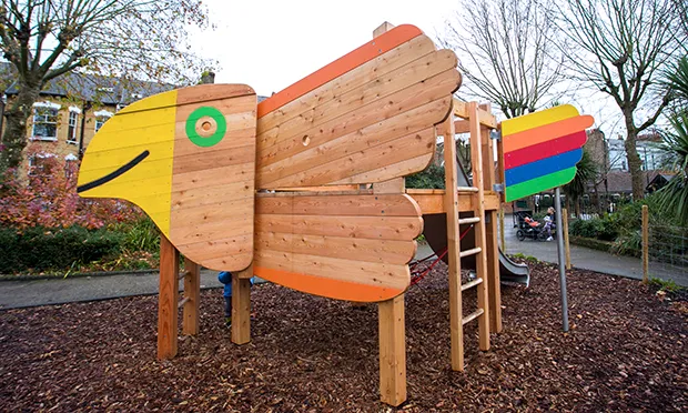 Bird of play: Winged wonder lands at Clapton Pond as children’s area gets a preening