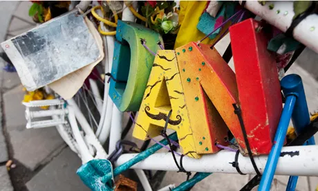 Daniel Cox's memorial bike at Dalston Junction. Photo: Tim Sullivan