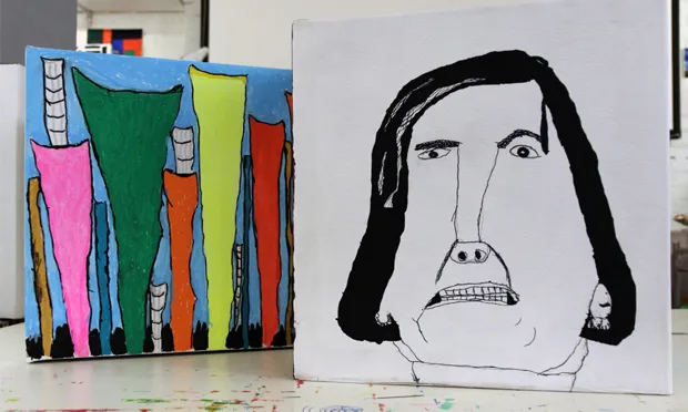 "From intricate ink drawings to block-colour sculptures": a pair of works from Making Faces. Photograph: Headway East London