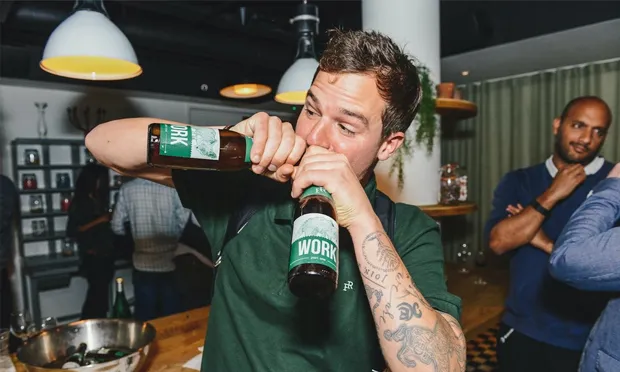 Got the bottle: Forest Road Brewing Co.'s Pete Brown chugs a couple of their pale ales, WORK.