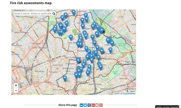 The council's FRA map, which links to the individual reports. Image: Hackney Council