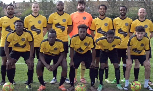Wick-ed game: Hackney Wick Fc's first XI. Photograph: Bobby Kasanga