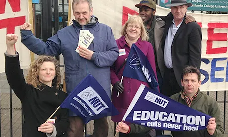 Hackney NUT members on strike at BSix College today. Photograph: Lucy Capes