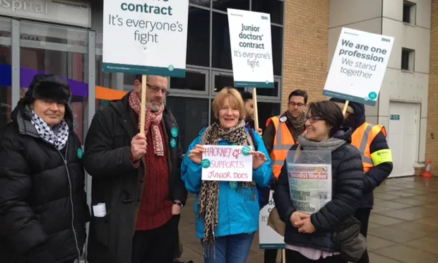 The junior doctors' strike in progress at Homerton Hospital. Photograph: Coral Jones