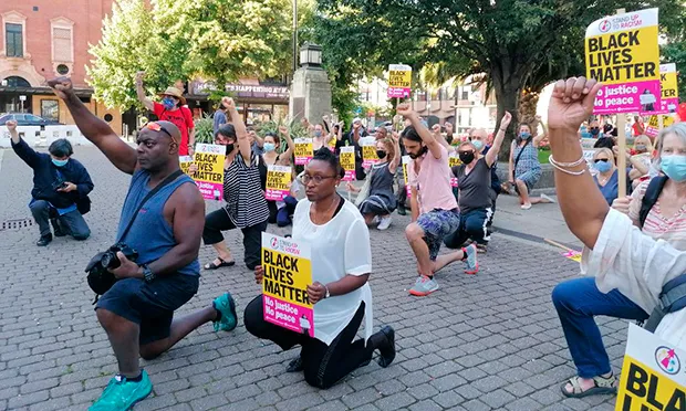 Hackney protesters take the knee in solidarity with England footballers