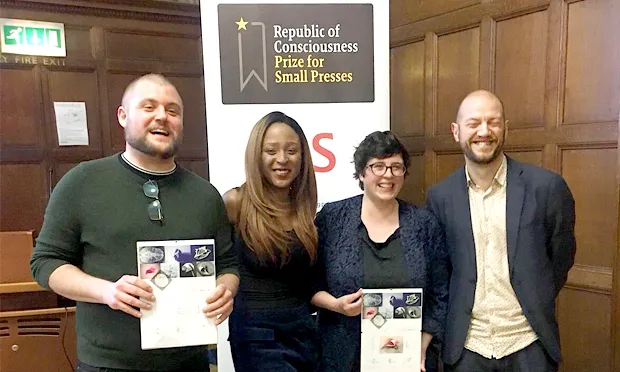 Triumphant: (r-l) Gary Budden (Influx), Sanya Semakula (Influx), Eley Williams and Kit Caless (Influx)