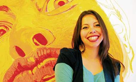 Karin Janssen in front of self-portrait