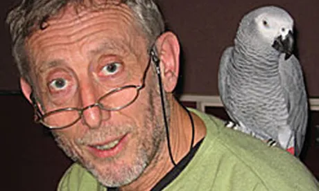 Hackney poet and author Michael Rosen (with parrot)