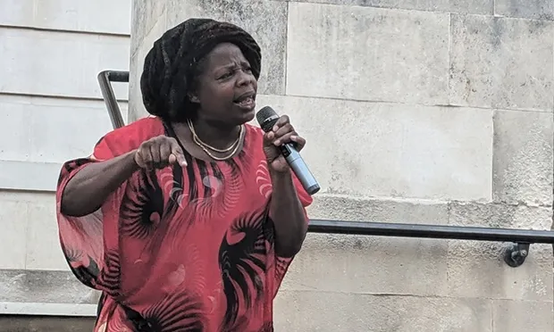 Ngozi Fulani at protest calling for Hackney Mayor to resign, 6 September 2022