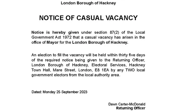 Notice of Mayoral vacancy