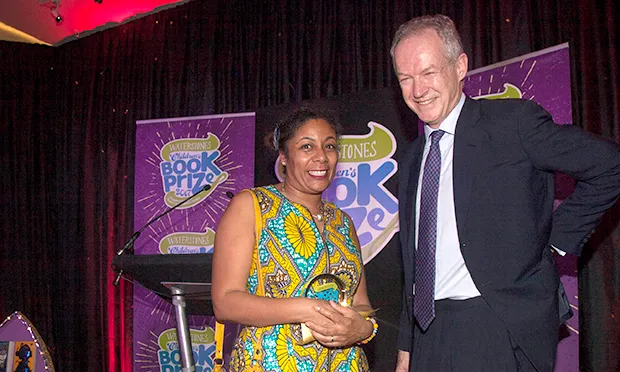 Patrice Lawrence picking up award from James Daunt