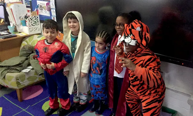 Character building: kids at St John the Baptist School dressed for the literary occasion. Photograph: Penguin Random House