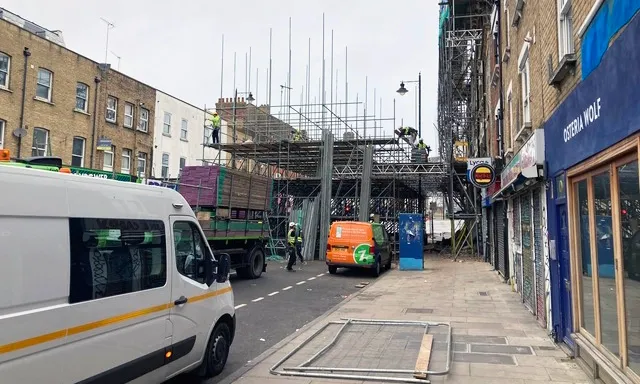 Stoke Newington High Street building with scaffolding