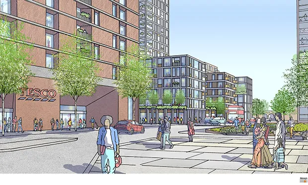 An image from the council's masterplan showing how the redeveloped Morning Lane Tesco could look