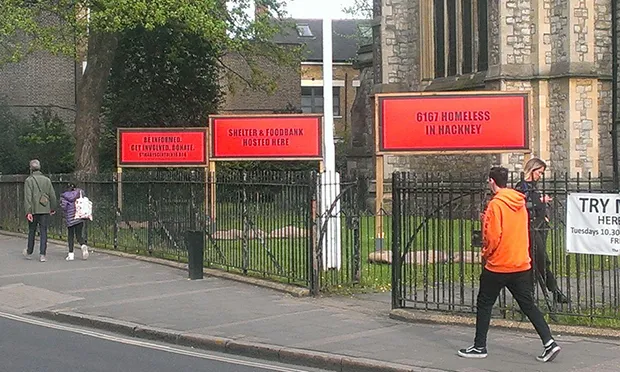 Three billboards outside St Mary’s, Hackney