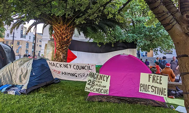 Camped out: protestors at Hackney Town Hall, Friday 10 May 2024.