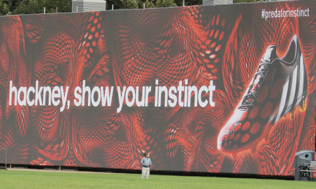 Adidas advert on Hackney  Marshes.