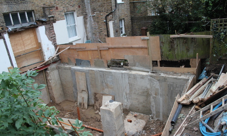 Gutted: the basement excavation at number 90. Photograph: Ella Jessel