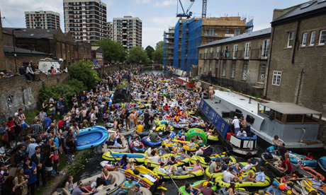 Revellers on canal