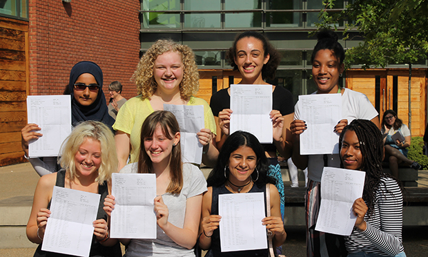 Girls at Clapton Academy pose with their results