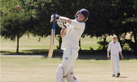High and dry: London Fields opening batsman Robin Friend fends away a short-pitched delivery at a parched Springfield Park. Photo: Stuart York