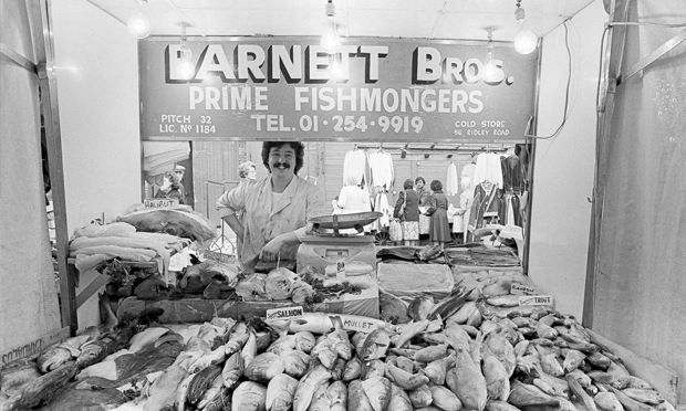 Fishy: Neil Neil Martinson's 'Another Time Another Place: Hackney in the 70s & 80s' exhibition at Stour Space includes this Ridley Road trader. Photograph courtesy of the artist