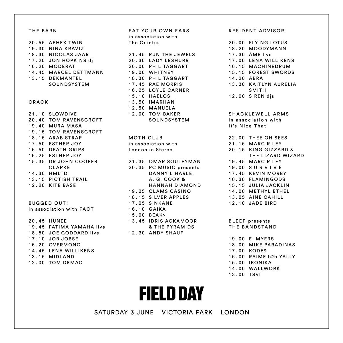 Field Day set times