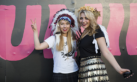 Head dressed for action: Revellers at Field Day, Victoria Park. Photograph: Eleonore de Bonneval