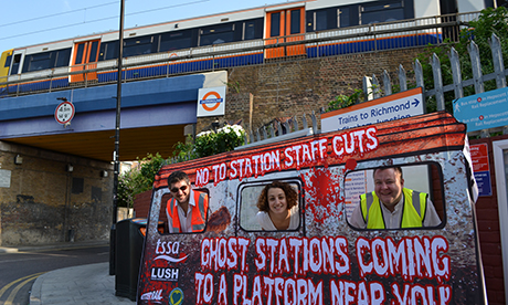 Ghost-train busters: TSSA campaigners protesting outside Hackney Wick station Photograph: TSSA