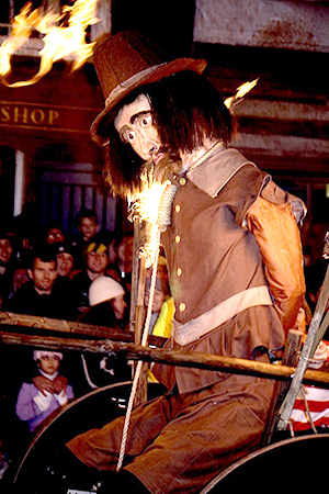 Guy Fawkes feels the heat at Lewes fireworks. Photograph © Andrew Dunn
