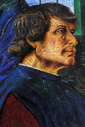 Detail from Melozzo da Forlì’s Sixtus IV appoints Bartolomeo Platina Prefect of the Vatican Library (c. 1477). Image: Wikimedia Commons