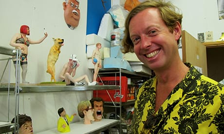 A visitor perusing the work of freelance sculptor Wilfrid Wood at Hackney WickED’s open studios. Photograph: Anna Maloney
