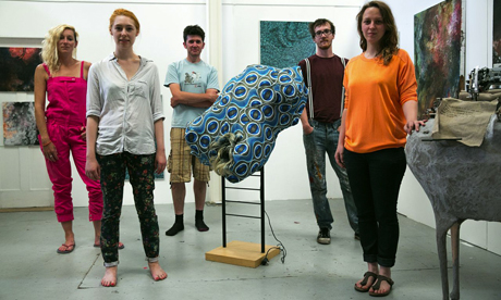 L-R: Artists Megan Broadmeadow, Victoria Myatt, Matthew Faulkner, Jamie Shaw, Bernadette Ehl at Hackney WickED 2013. Photograph: Eleonore de Bonneval