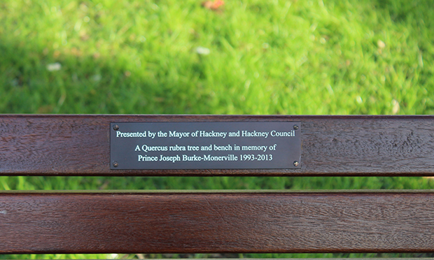 The memorial bench was dedicated to Joseph Burke-Monerville. Photograph: Nell Lewis