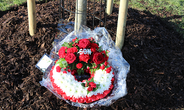 A wreath was laid at the foot of the tree for Joseph Burke-Monerville. Photograph: Nell Lewis