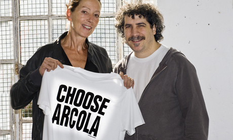 Fashion designer Katharine Hamnett with Arcola director Mehmet Ergen earlier this year