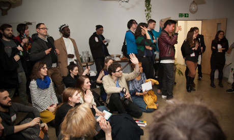 Attendees of the Let's Be Brief Pop-Up School launch