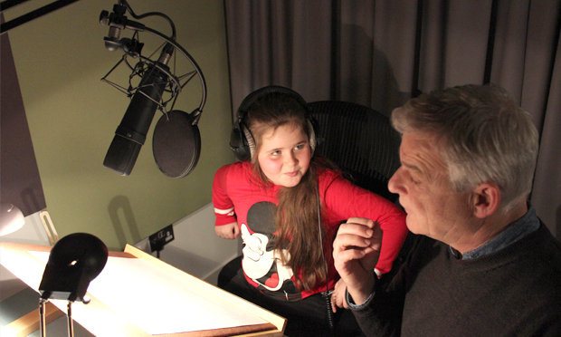 Author Glevisa and Penguin Random House Audio's Roy McMillan in the company's professional audio studio on The Strand. Photograph: Penguin Random House UK / Ministry of Stories