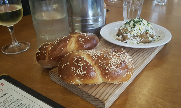 Challah bread and chopped livers