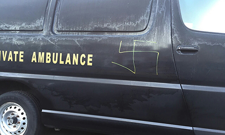 One of the vandalised vehicles on Osbaldeston Road. Photograph: @Shomrim_Official