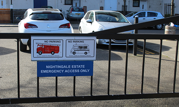 Cars blocking emergency access at Nightingale Estate