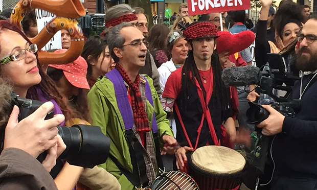 Hundreds of people joined the protest. Photograph: Alan D Miller