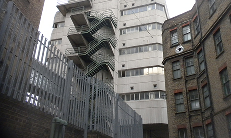 How it looks now: part of the hospital site (obscured from Hackney Road) including Victorian buildings and the 'New Brutalist' 1960s extension. Photograph: Josh Loeb