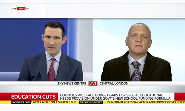 Peacock on Sky News, talking SEND cuts. Image: YouTube / Sky News